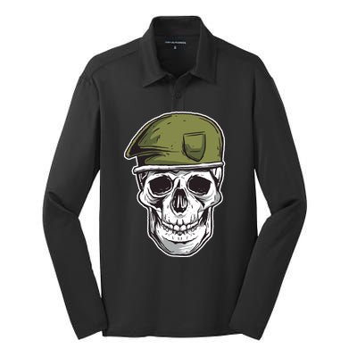 Army Military Skull Silk Touch Performance Long Sleeve Polo