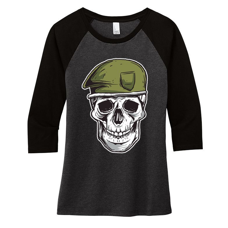 Army Military Skull Women's Tri-Blend 3/4-Sleeve Raglan Shirt
