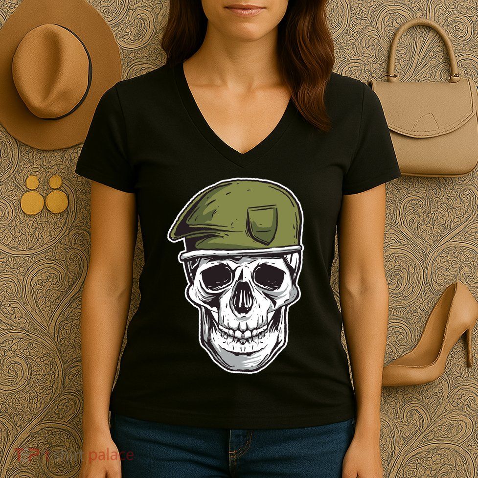 Army Military Skull Women's V-Neck T-Shirt