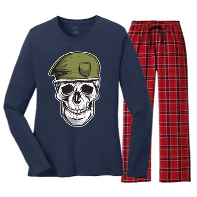 Army Military Skull Women's Long Sleeve Flannel Pajama Set 