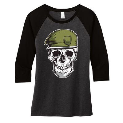 Army Military Skull Women's Tri-Blend 3/4-Sleeve Raglan Shirt