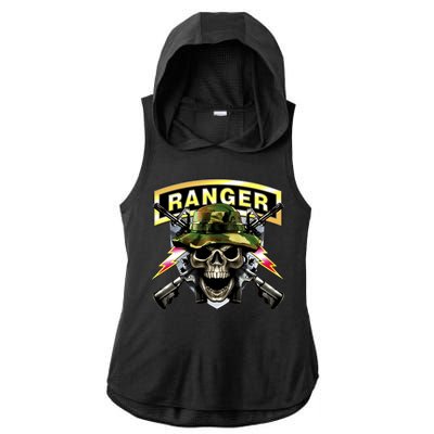 Army Ranger Skull Ladies PosiCharge Tri-Blend Wicking Draft Hoodie Tank