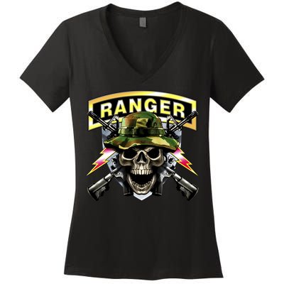 Army Ranger Skull Women's V-Neck T-Shirt