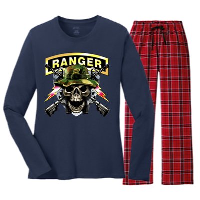 Army Ranger Skull Women's Long Sleeve Flannel Pajama Set 