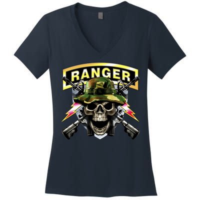 Army Ranger Skull Women's V-Neck T-Shirt