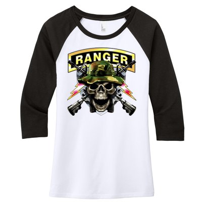 Army Ranger Skull Women's Tri-Blend 3/4-Sleeve Raglan Shirt