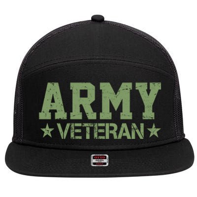 Army Veteran Distress Logo 7 Panel Mesh Trucker Snapback Hat