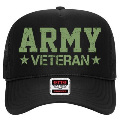 Army Veteran Distress Logo High Crown Mesh Back Trucker Hat