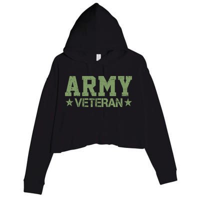 Army Veteran Distress Logo Crop Fleece Hoodie