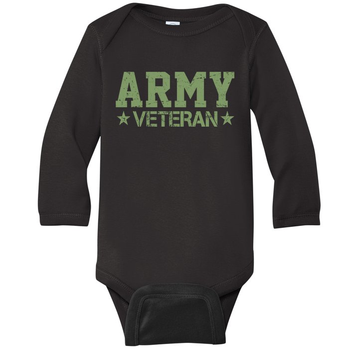 Army Veteran Distress Logo Baby Long Sleeve Bodysuit