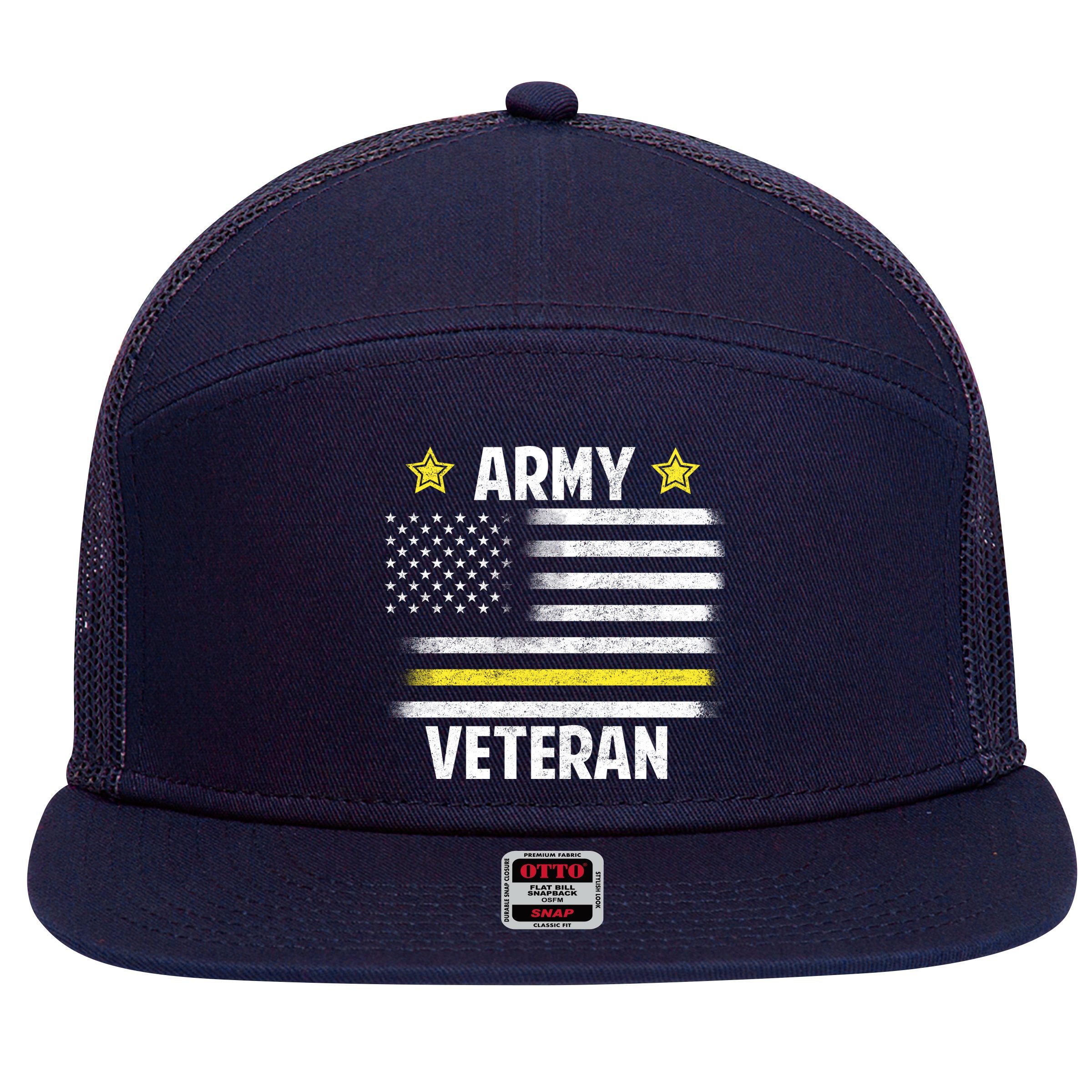 Army Veteran Flag 7 Panel Mesh Trucker Snapback Hat