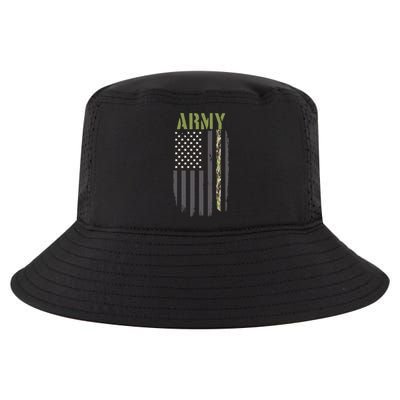 Army Veteran Thin Camo Line Flag Cool Comfort Performance Bucket Hat