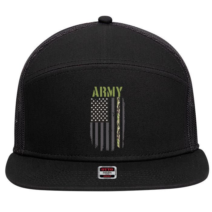 Army Veteran Thin Camo Line Flag 7 Panel Mesh Trucker Snapback Hat