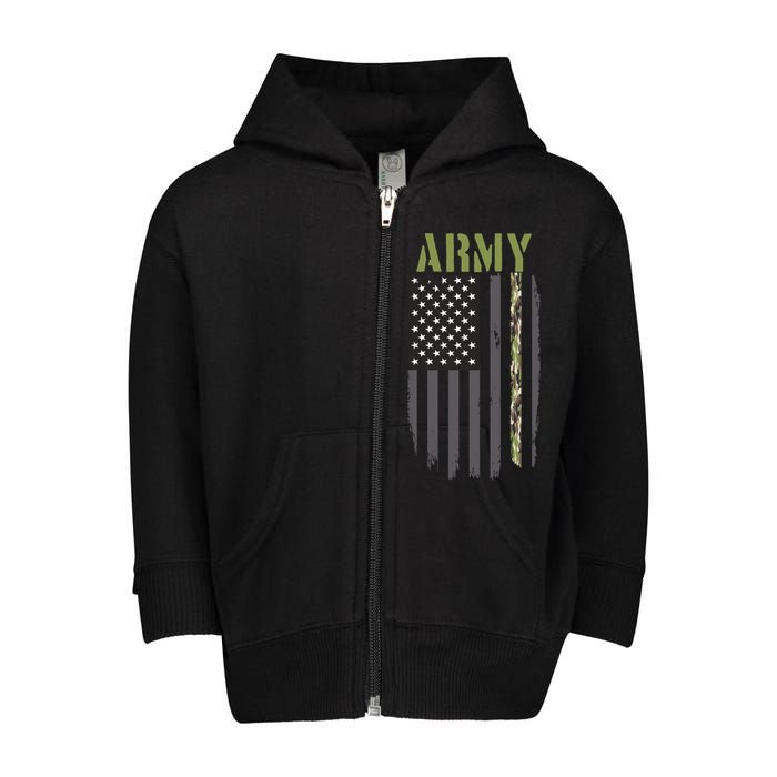 Army Veteran Thin Camo Line Flag Toddler Zip Fleece Hoodie