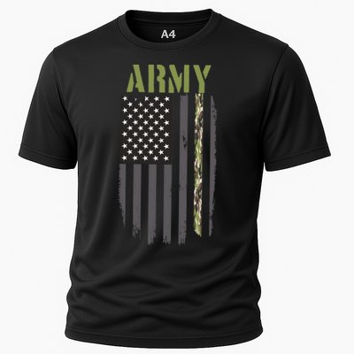 Army Veteran Thin Camo Line Flag Performance Shirt