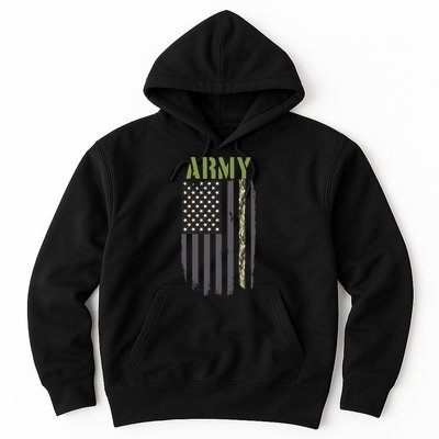 Army Veteran Thin Camo Line Flag Hoodie