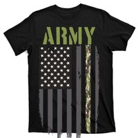 Army Veteran Thin Camo Line Flag T-Shirt