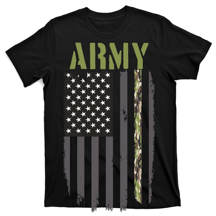 Army Veteran Thin Camo Line Flag T-Shirt