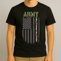 Army Veteran Thin Camo Line Flag T-Shirt