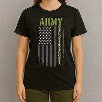 Army Veteran Thin Camo Line Flag T-Shirt
