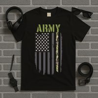 Army Veteran Thin Camo Line Flag T-Shirt