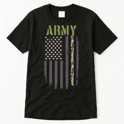 Army Veteran Thin Camo Line Flag Tall T-Shirt