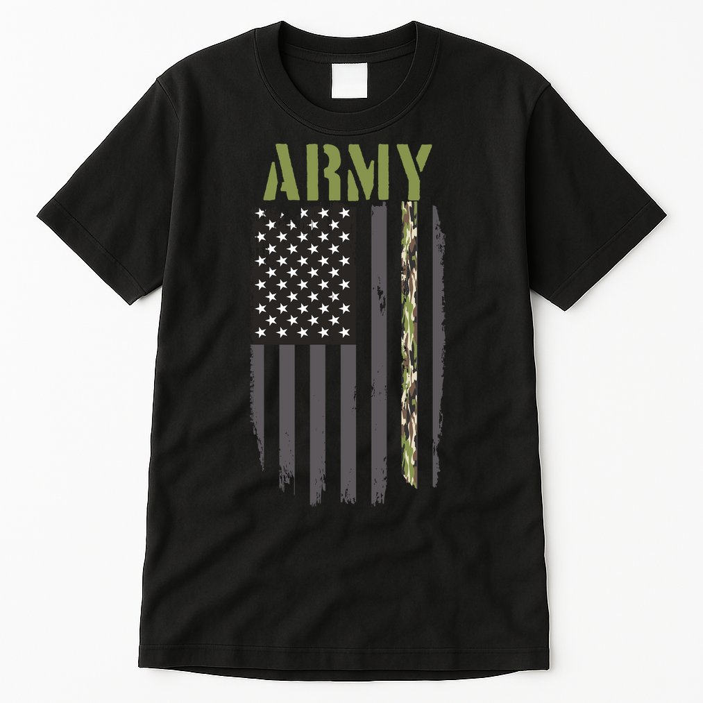 Army Veteran Thin Camo Line Flag Tall T-Shirt
