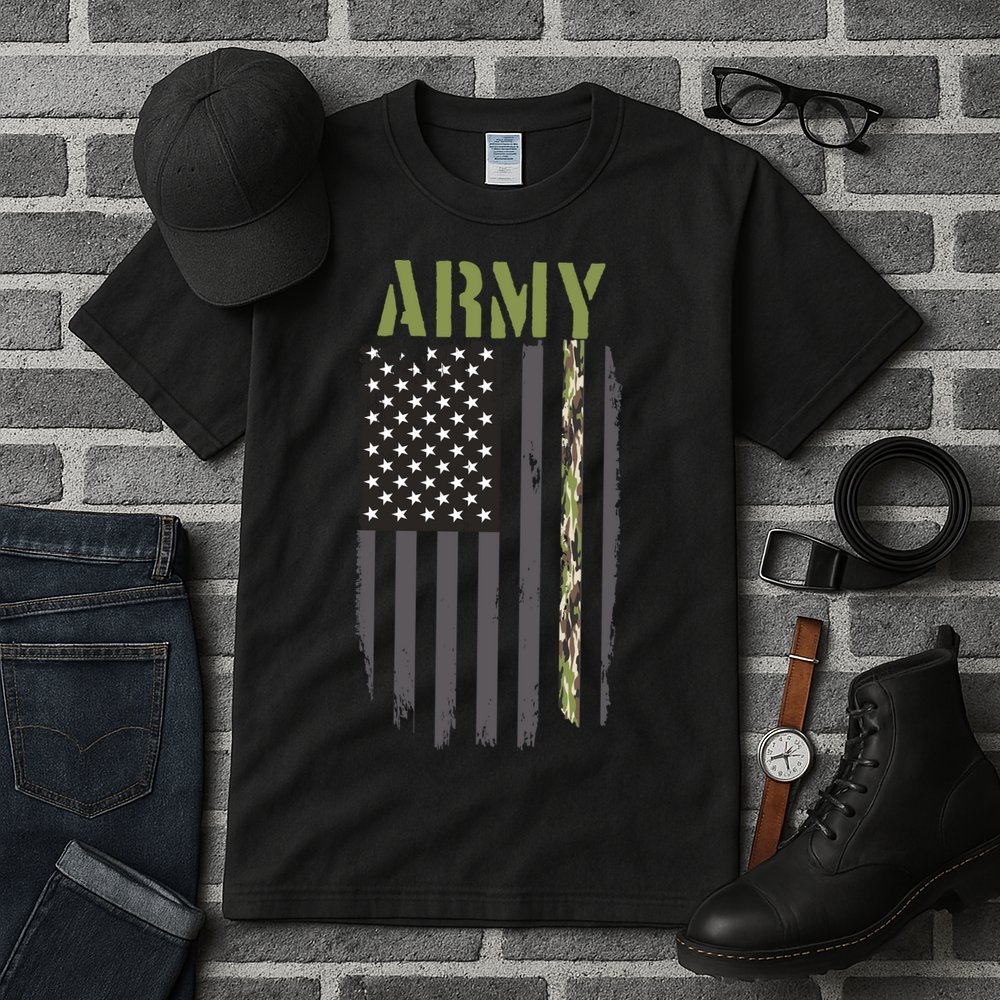Army Veteran Thin Camo Line Flag Tall T-Shirt