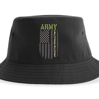 Army Veteran Thin Camo Line Flag Sustainable Bucket Hat