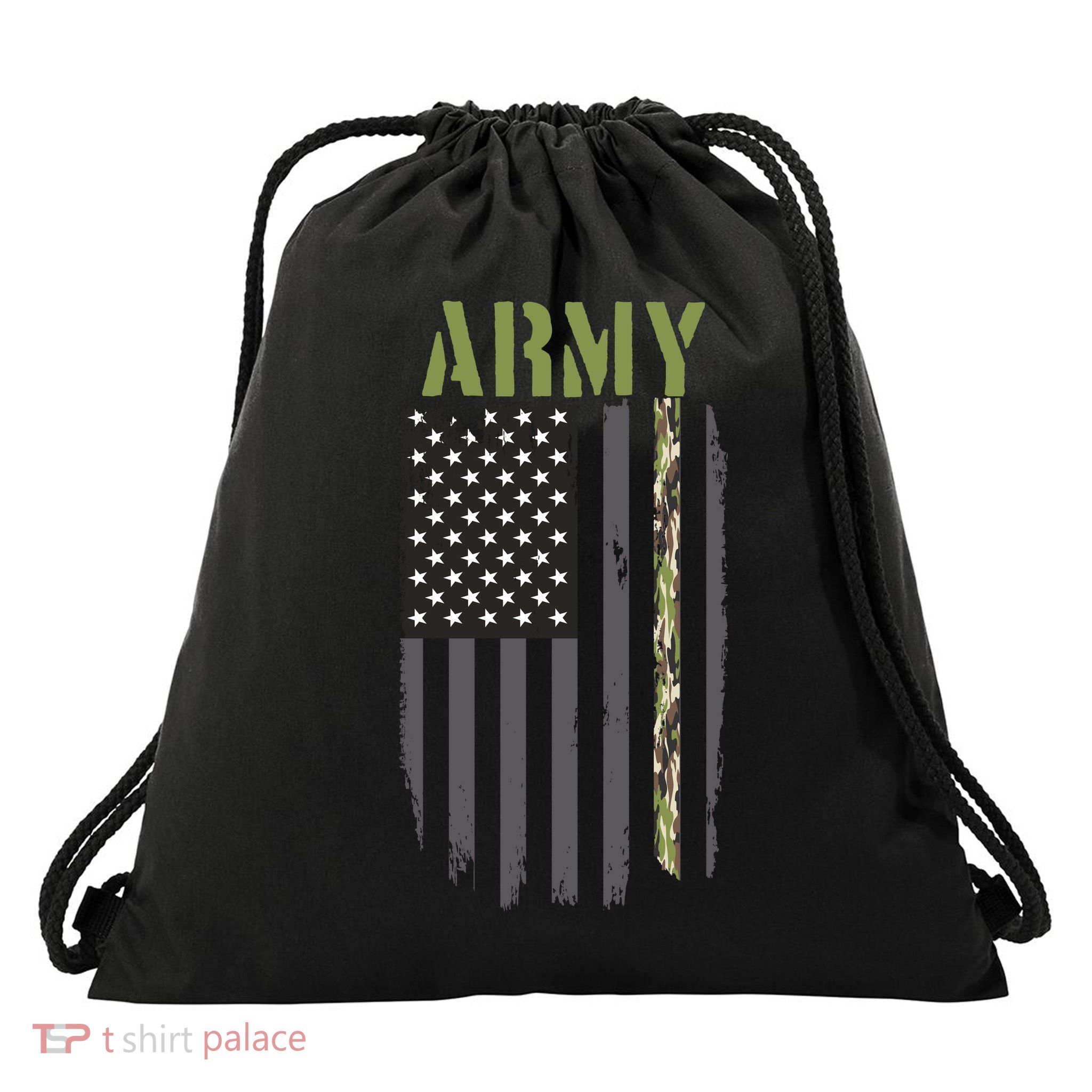 Army Veteran Thin Camo Line Flag Drawstring Bag