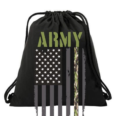 Army Veteran Thin Camo Line Flag Drawstring Bag