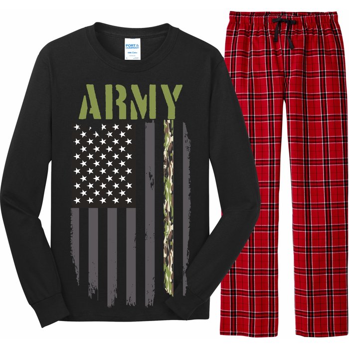 Army Veteran Thin Camo Line Flag Long Sleeve Pajama Set