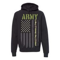 Army Veteran Thin Camo Line Flag Premium Hoodie