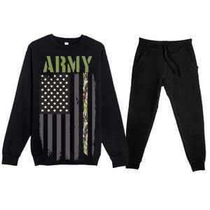 Army Veteran Thin Camo Line Flag Premium Crewneck Sweatsuit Set