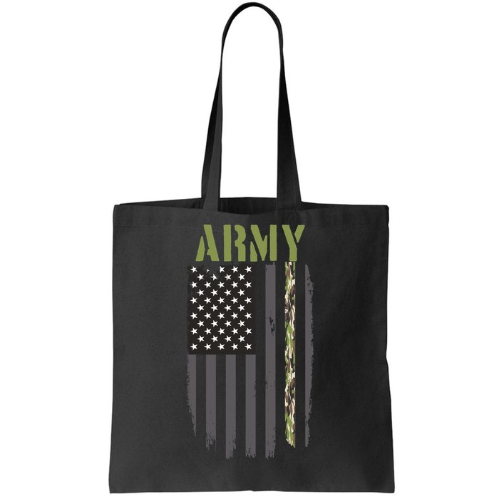 Army Veteran Thin Camo Line Flag Tote Bag