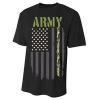 Army Veteran Thin Camo Line Flag Performance Sprint T-Shirt