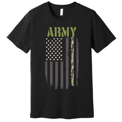 Army Veteran Thin Camo Line Flag Premium T-Shirt
