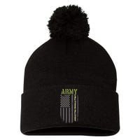 Army Veteran Thin Camo Line Flag Pom Pom 12in Knit Beanie