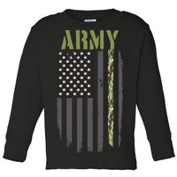 Army Veteran Thin Camo Line Flag Toddler Long Sleeve Shirt