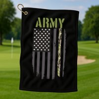 Army Veteran Thin Camo Line Flag Golf Towel