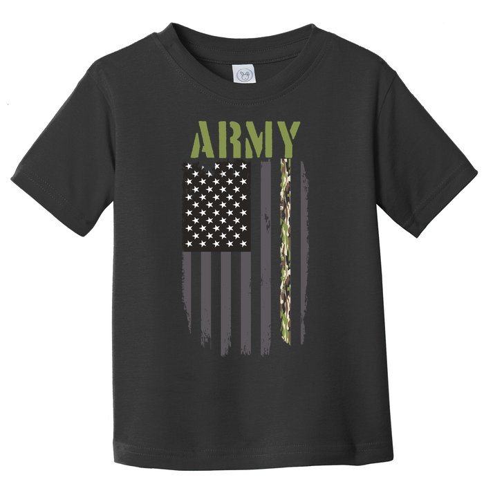 Army Veteran Thin Camo Line Flag Toddler T-Shirt