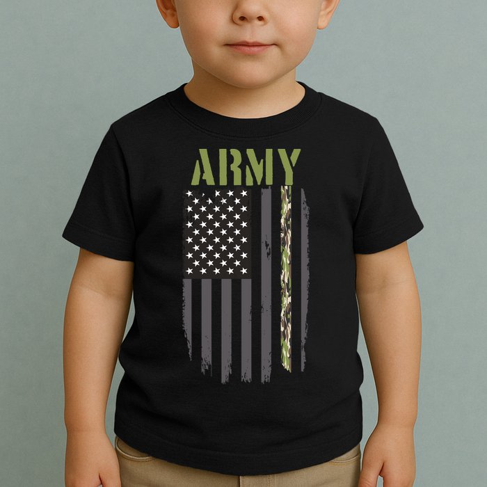 Army Veteran Thin Camo Line Flag Toddler T-Shirt