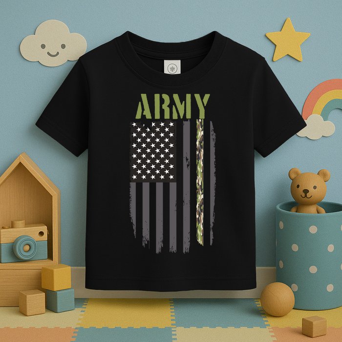 Army Veteran Thin Camo Line Flag Toddler T-Shirt