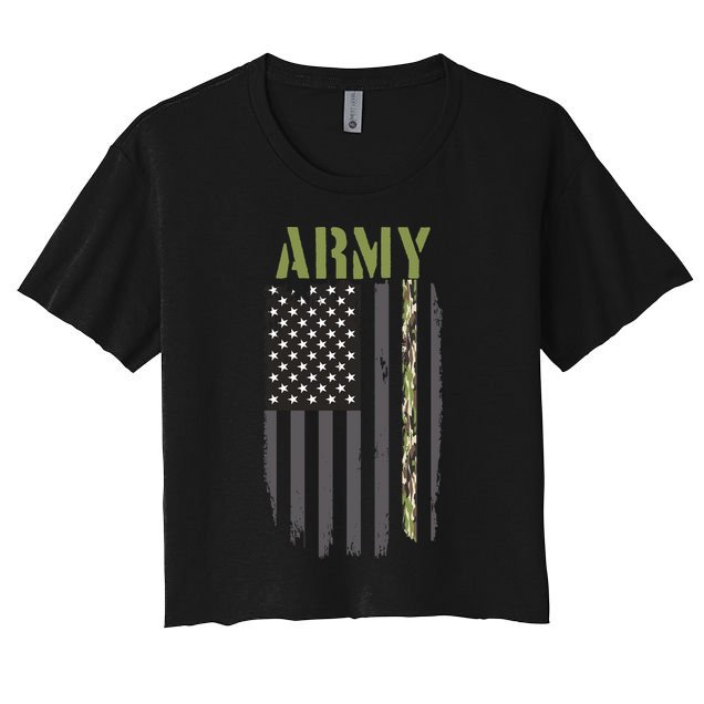 Army Veteran Thin Camo Line Flag Crop Top