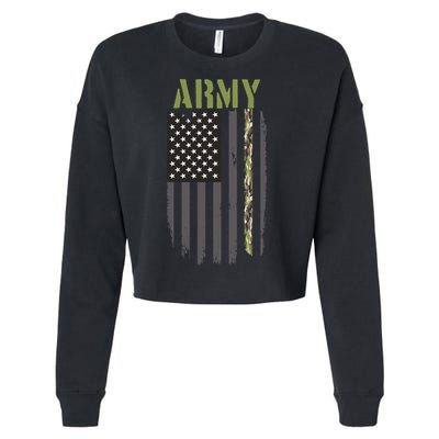 Army Veteran Thin Camo Line Flag Cropped Pullover Crew