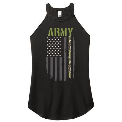 Army Veteran Thin Camo Line Flag Women's Perfect Tri Rocker Tank