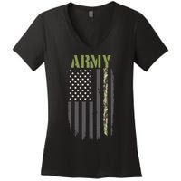 Army Veteran Thin Camo Line Flag Women's V-Neck T-Shirt