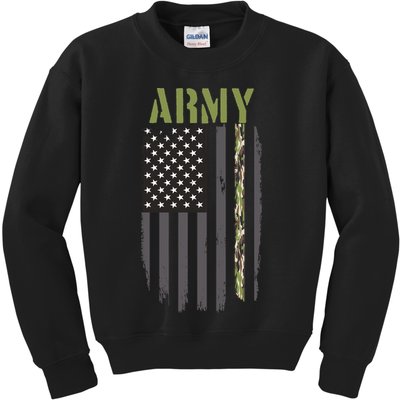 Army Veteran Thin Camo Line Flag Kids Sweatshirt