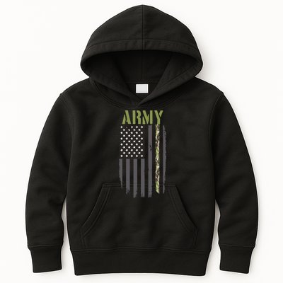 Army Veteran Thin Camo Line Flag Kids Hoodie