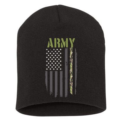 Army Veteran Thin Camo Line Flag Short Acrylic Beanie